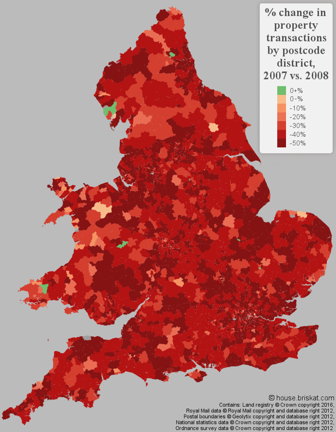 Heat map of sales volumes in England and Wales between 2007 and 2008